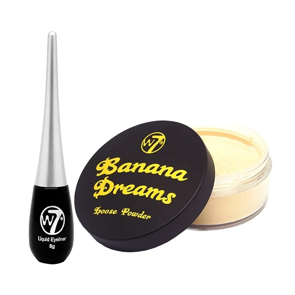W7 Liquid Eyeliner Pot & Banana Dreams Loose Powder Combo